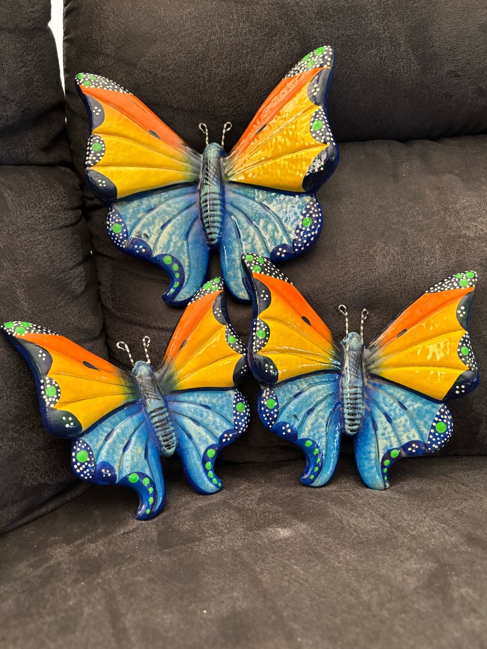 Artesanal Handmade Ceramic Talavera Butterfly Sculptures DGO, MEX. Authentic NEW